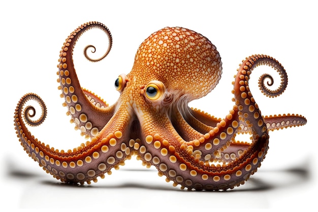 Octopus zee met opengevouwen tentakels en zwarte ogen geïsoleerd op een witte achtergrond