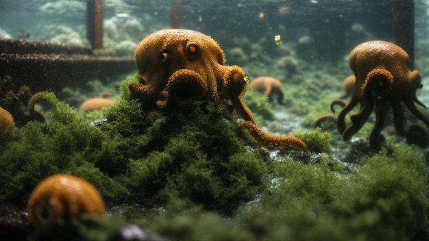 Photo octopuses enjoying a spa day with seaweed masks