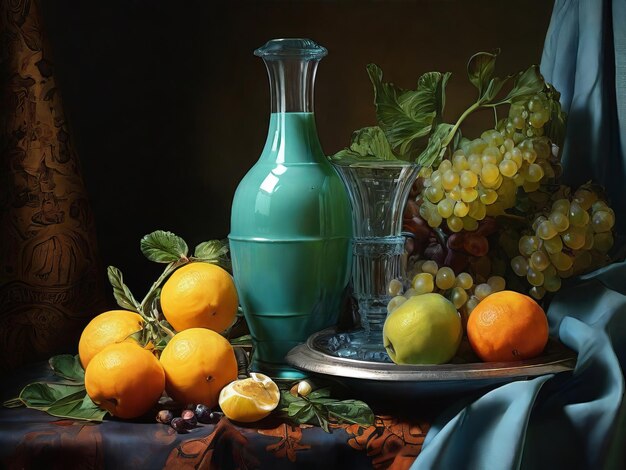 Ode to beauty photo quotStill life with fruit and a vase in blue tonesquot