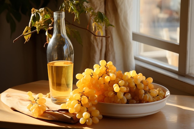 Ода вину кувшин с вином и виноградные листья как символ совершенства виноделия