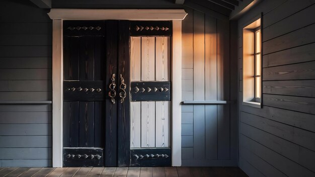 Photo oden door in gray room interior