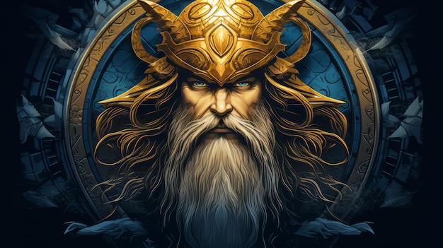 Photo odin the nordic god of wisdom in gold and blue