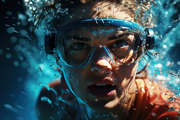 Oefening zwemmen: zwemmers die zich voorbereiden op hun individuele races.Gegenereerd met AI