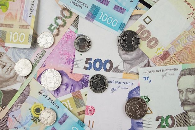 Oekraïens geld Verschillende hryvnia Financieel concept