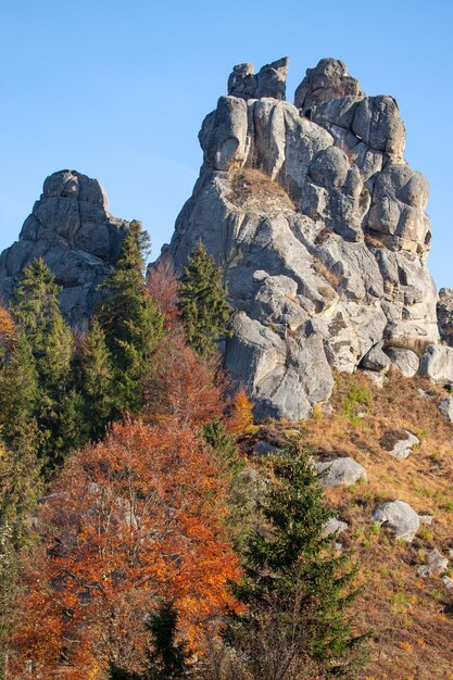 Oekraïense Karpaten in de herfststeenrots