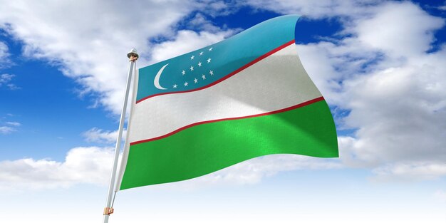 Oezbekistan wapperende vlag 3D illustratie