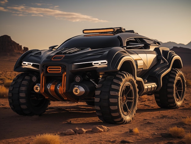 사진 모래 사막의 랜드마크에서 오프로드 4x4 차량