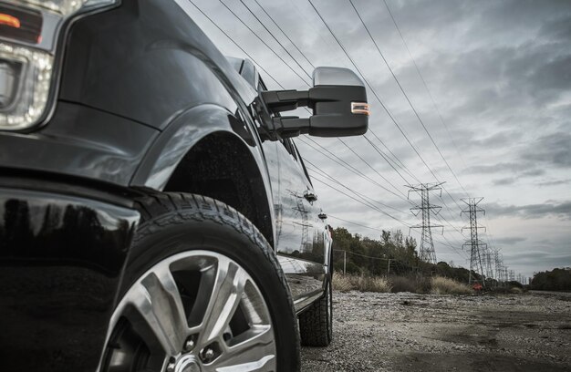 Photo off road field job with pickup