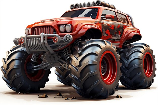 Off road Toy Car in Red Metal with Monster Wheels Over sized Fun Generative AI