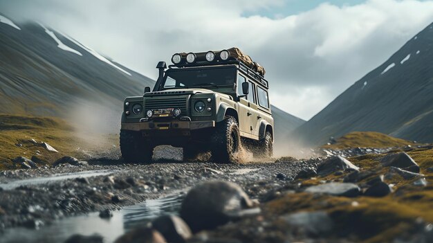 An off road vehicle navigating through challenging terrains