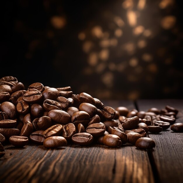 Offee beans on dark wooden table closeup