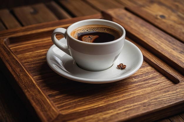 offee Cup on Wooden Tray