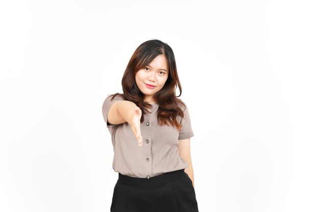 Offering Handshake Gesture Of Beautiful Asian Woman Isolated On White Background