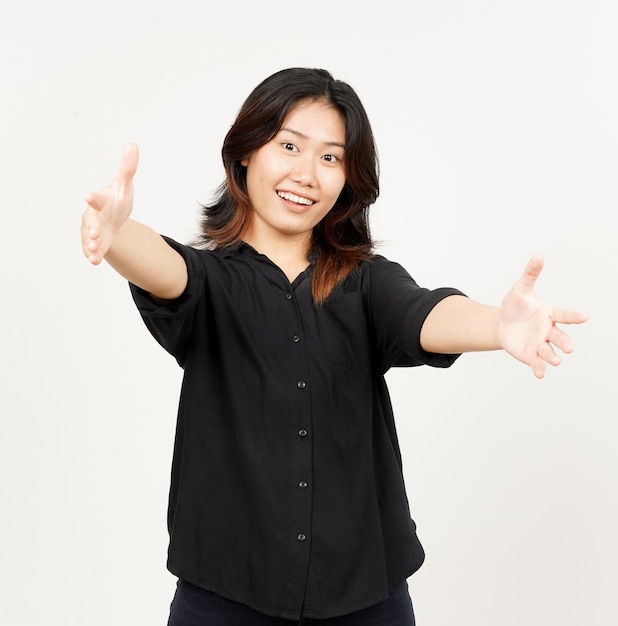 Offering hug of Beautiful Asian Woman Isolated On White Background