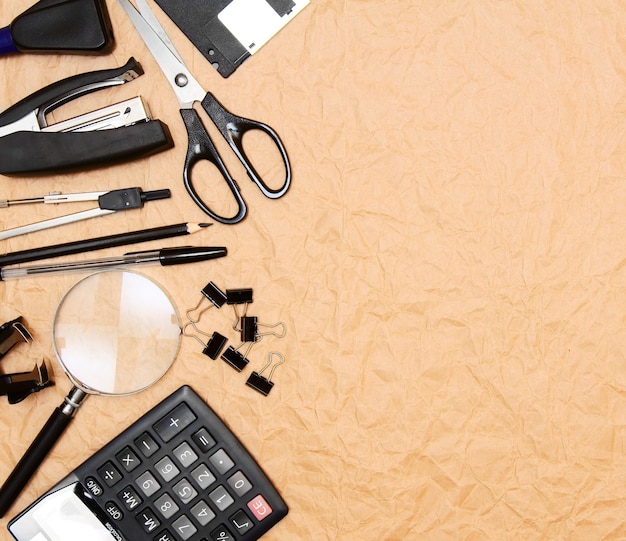 Office accessories and notebook . On the paper.