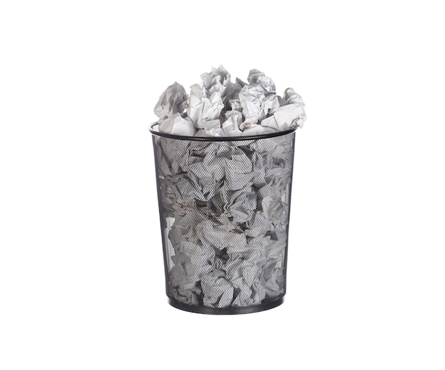 office bin with paper trash isolated on white background