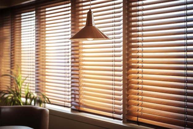 Office blinds modern wooden jalousie control lighting in meeting rooms