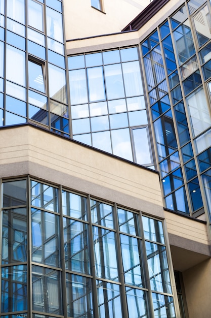 Office building close up with large glass windows