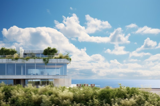 Office building facing sea blue sky Tourism urban Generate Ai