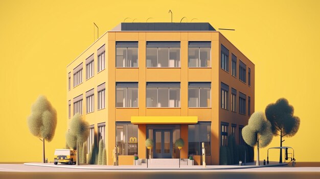 Office building illustration yellow color design