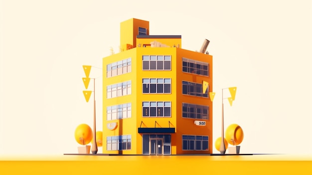 Office building illustration yellow color design