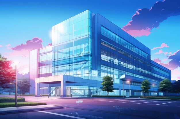 Office building morning anime visual novel game Urban district Generate Ai