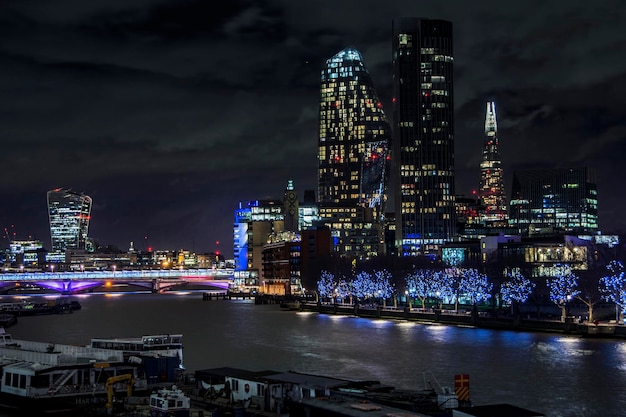 Office building and Thames river in London