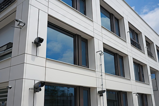 Office building with security system and sensors providing perimeter protection