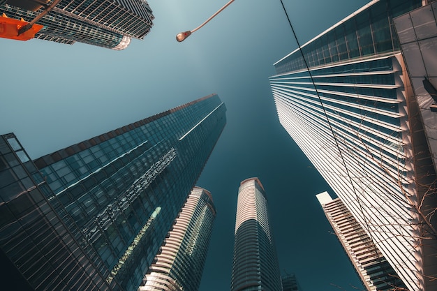 Office buildings tall up to the sky in the financial district