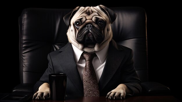 Office businessman pug dog