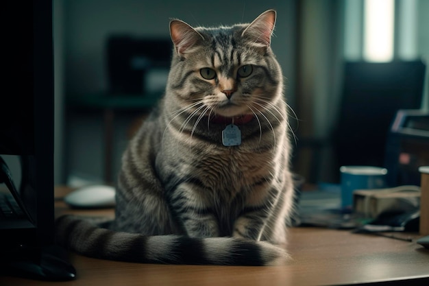 The office cat sits on the table Generative AI