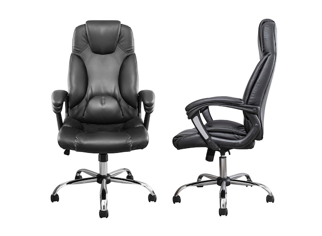 Office chair from black leather isolated on white background