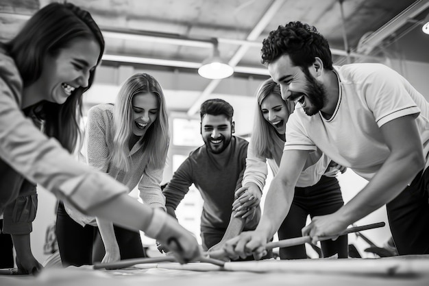 Photo office colleagues engaged in a team building exercise