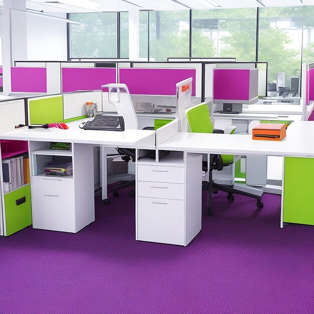 Office colorful desk with multiple working stations generated by ai