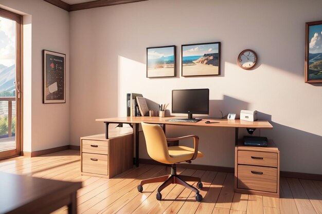 Office conference table computer desk work area intimate interior space for hard work