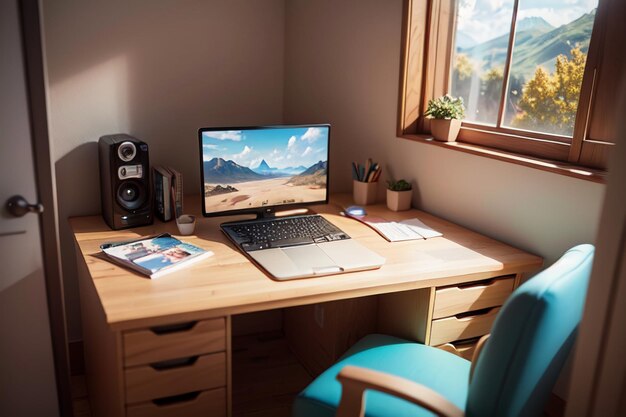 Office conference table computer desk work area intimate interior space for hard work