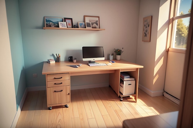 Office conference table computer desk work area intimate interior space for hard work