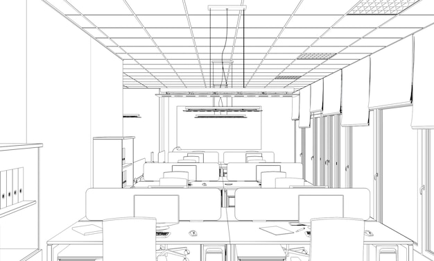 office contour visualization 3D illustration sketch outline