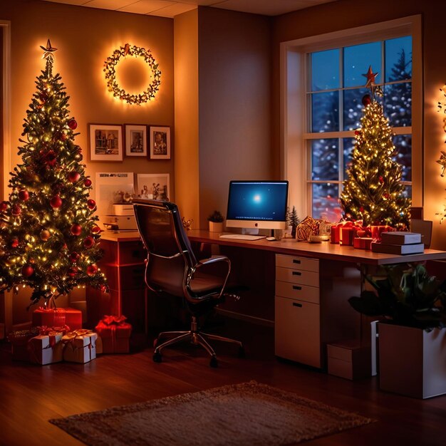 Foto ufficio decorato con luci e ornamenti di natale