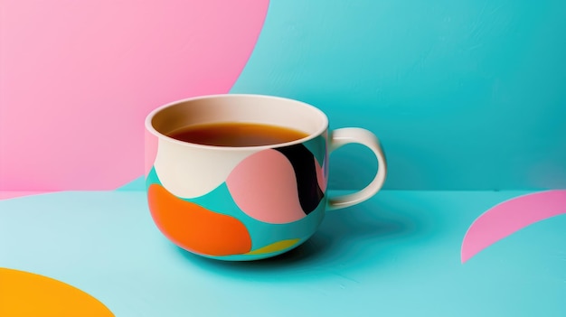 Photo office desk adorned with a coffee or tea cup hinting at a moment of respite