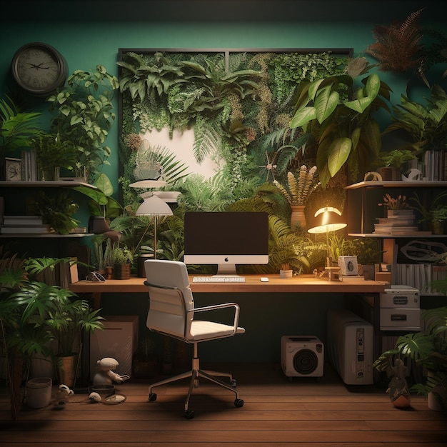 office desk backdrop with nature