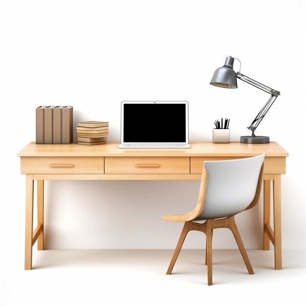 Office desk and chair on isolated white background