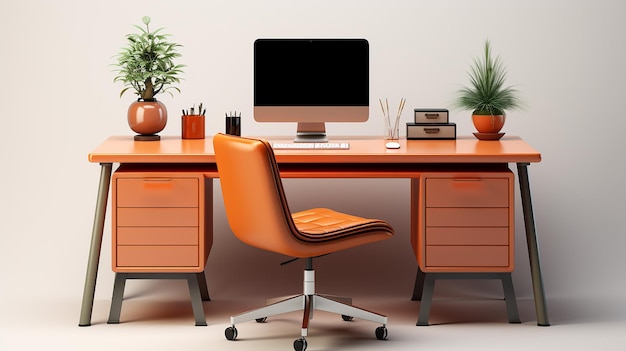 Office Desk Isolated On A White Background Generated By AI