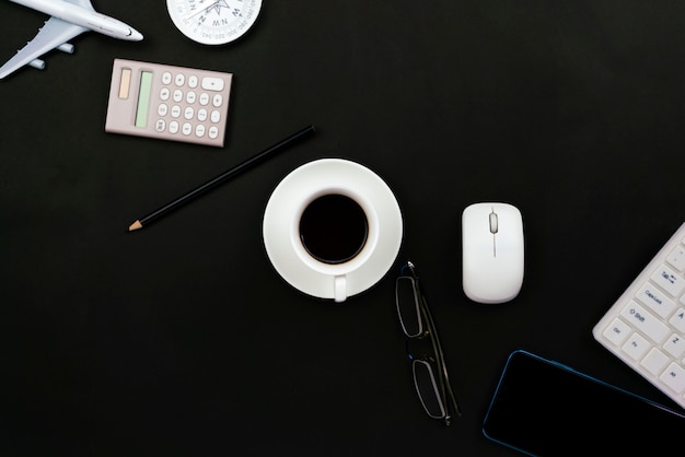 Office desk table of Business workplace and business objects