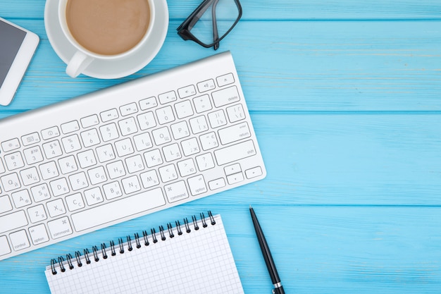 Office desk table of Business workplace and business objects