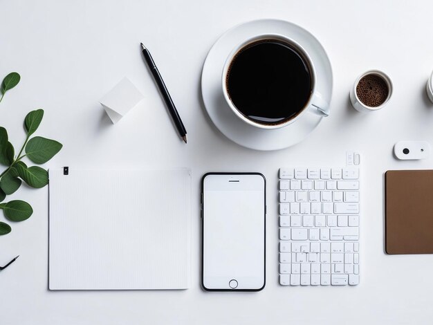 Office desk table with computer supplies analysis chart calculator pen and cup of coffee Top vi