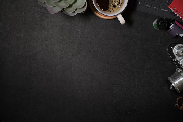 Office desk table with creative supplies. Designer workspace