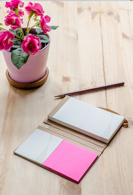 Office desk table with supplies. copy space, paper note