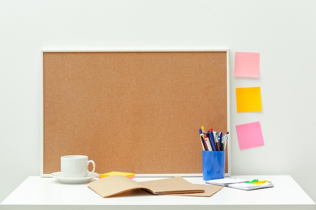 Office desk table with supplies