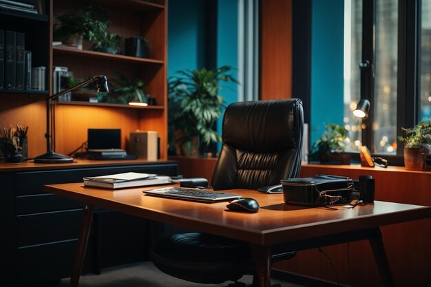 Фото Офисный стол с компьютером и стулом